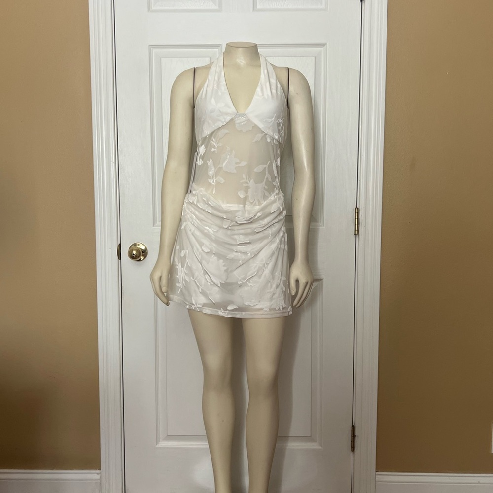 Princess Polly White Sheer Floral Halter Mini Dress - Picture 10 of 15